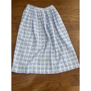 Charles Scott Baby Blue Plaid Vintage Skirt Size 14 Pockets Peasant Boho